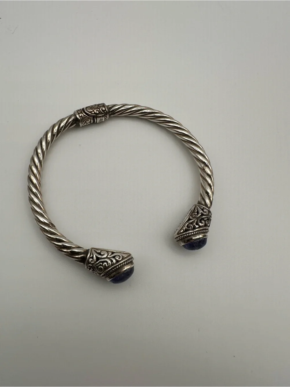 Sterling Silver Cable Cuff With Purple Stones